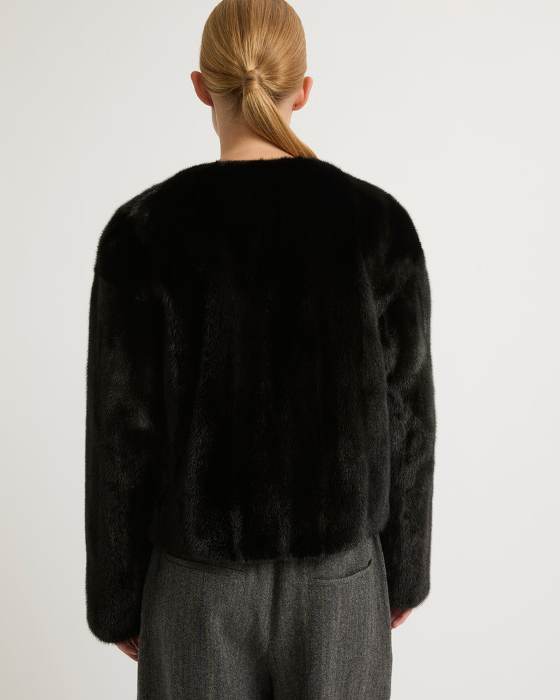 Long-haired mink fur round neck jacket