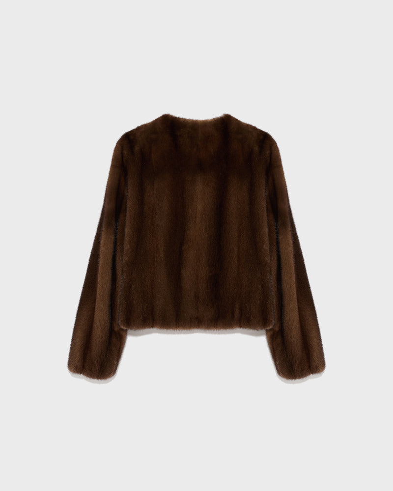 Long-haired mink fur round neck jacket