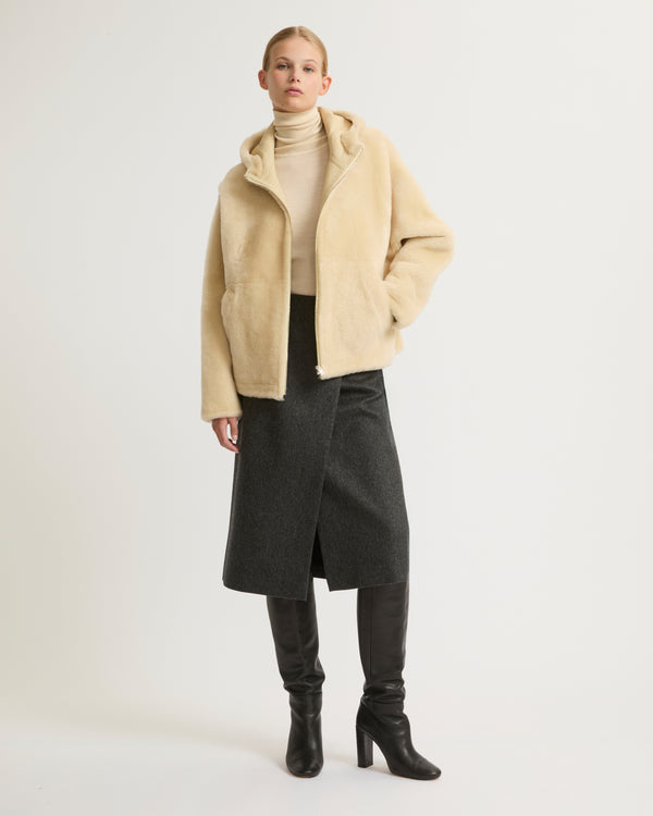 Hooded shearling jacket