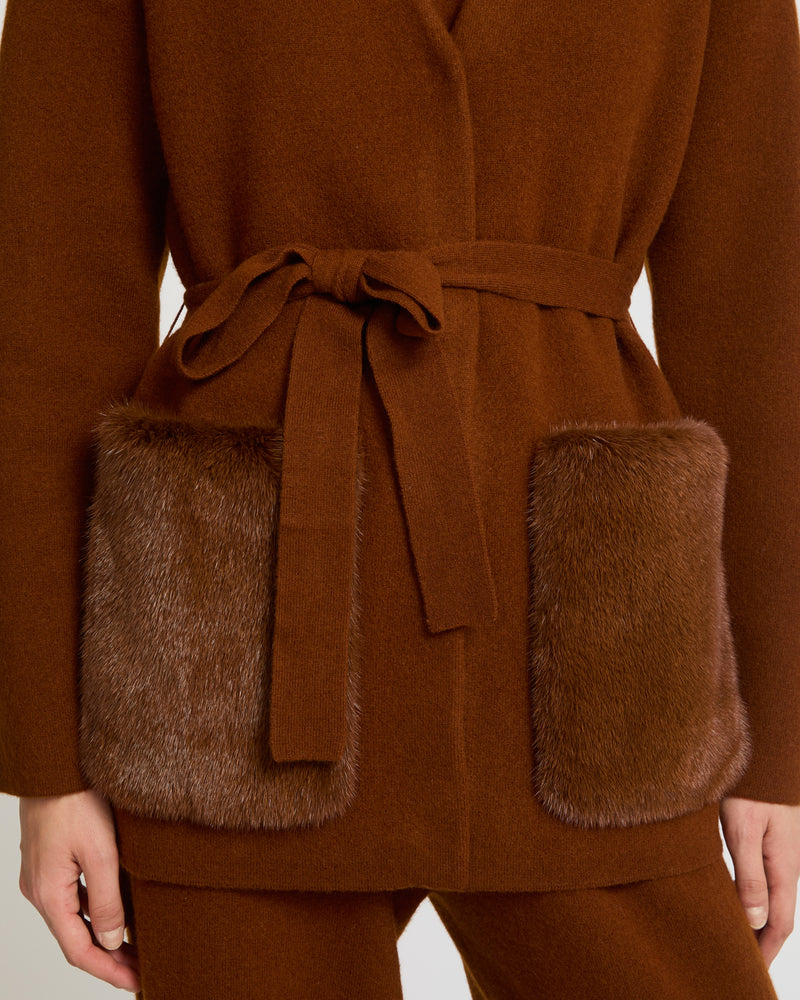 Belted knit and mink jacket