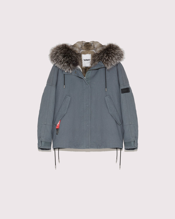 Parka courte en coton avec fourrure de renard et lapin-Yves Salomon - Soldes d'hiver - Winter Sale