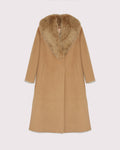 Manteau long Lainage cachemire et col fourrure de renard - camel