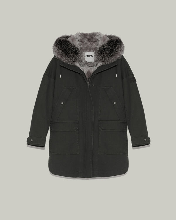 Parka à capuche en coton avec fourrure de renard et lapin-Yves Salomon - Soldes d'hiver - Winter Sale