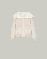 Blouson en lainage cachemire et col en fourrure de vison - beige/blanc