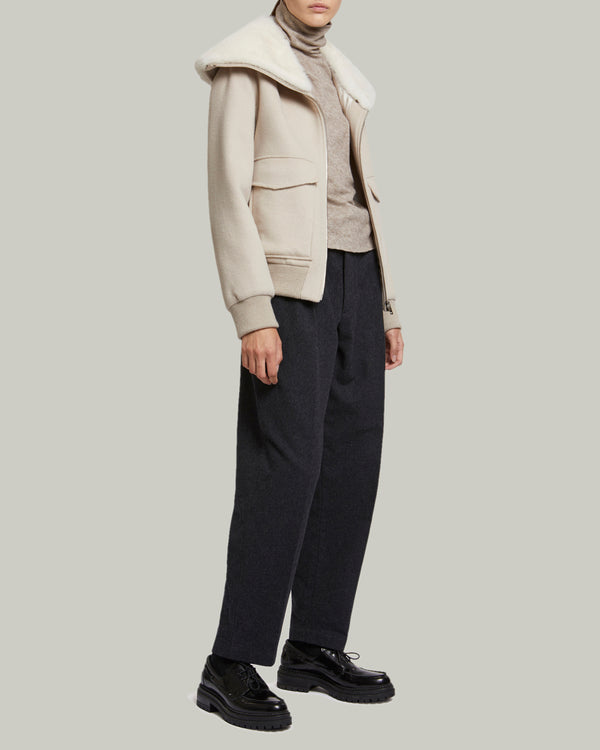 Cashmere wool jacket with mink fur collar - beige/white